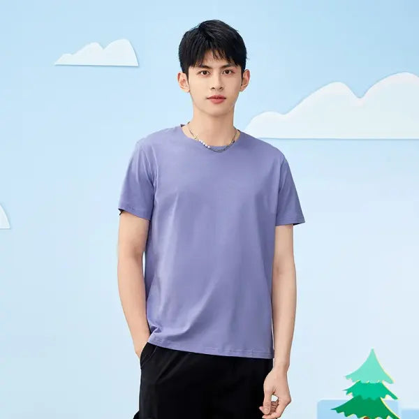 Cotton casual t-shirt with stretch o neck tops - purple 02 / 4XL