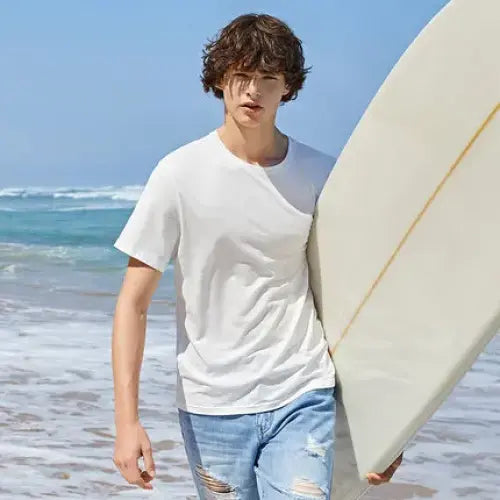 Cotton casual t-shirt with stretch o neck tops - white / XL