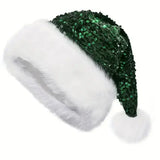 Sequin Christmas Santa Hat – Sparkly Plush Holiday Hat with Fluffy Pom Pom for Adults & Kids - Other / Red 1