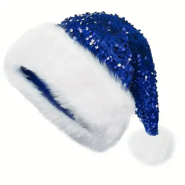 Sequin Christmas Santa Hat – Sparkly Plush Holiday Hat with Fluffy Pom Pom for Adults & Kids - Other / Red 1