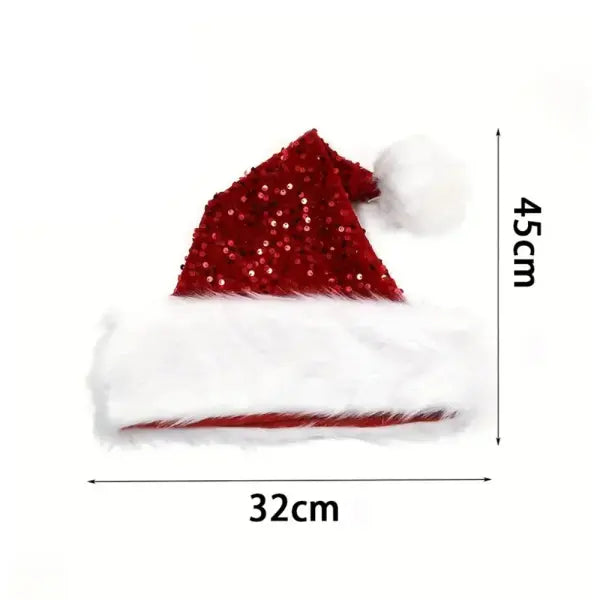 Sequin Christmas Santa Hat – Sparkly Plush Holiday Hat with Fluffy Pom Pom for Adults & Kids - Other / Red 1