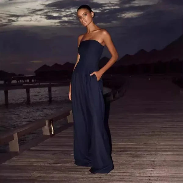 Sexy Backless Off-Shoulder Jumpsuit – Women’s Wide Leg Outfit - dark blue / XXL