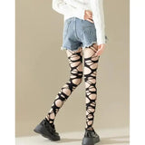Sexy Black Ripped Fishnet Tights Women Gothic Punk Hollow Out Tight Mesh Pantyhose Stockings Leggings Emo Style Egirl