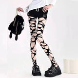 Sexy Black Ripped Fishnet Tights Women Gothic Punk Hollow Out Tight Mesh Pantyhose Stockings Leggings Emo Style Egirl