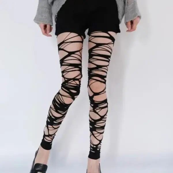 Sexy Black Ripped Fishnet Tights Women Gothic Punk Hollow Out Tight Mesh Pantyhose Stockings Leggings Emo Style Egirl