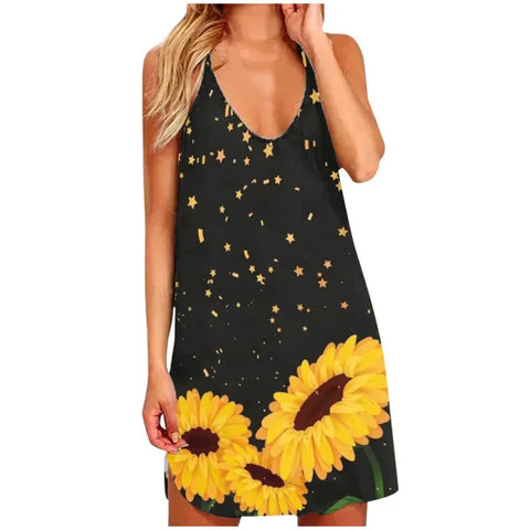Sexy Hollow Out Summer Dress – Women's Halter Sleeveless Boho Sundress with Flower Dot Print - Himpall