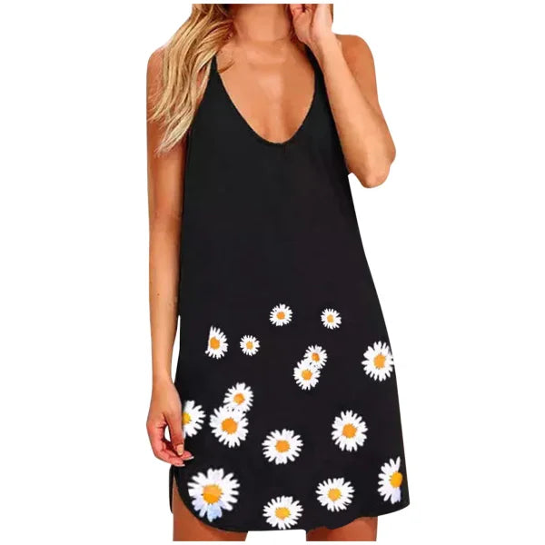 Sexy Hollow Out Summer Dress – Women's Halter Sleeveless Boho Sundress with Flower Dot Print - Himpall