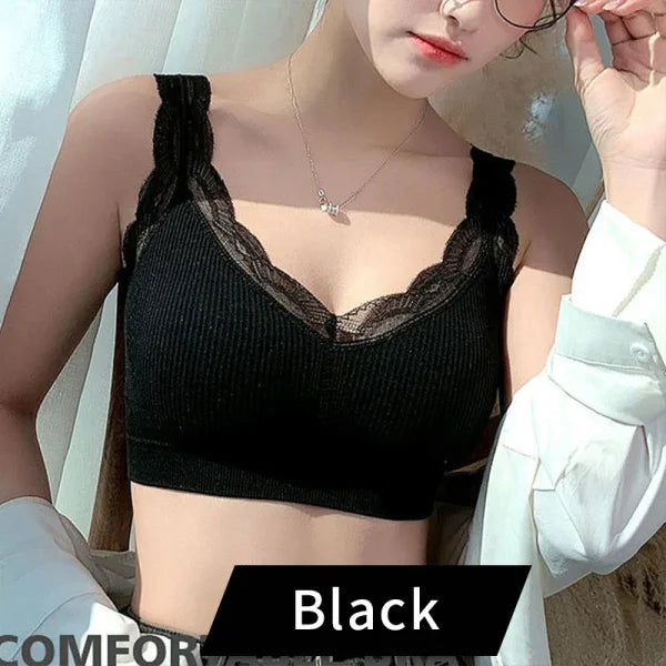 Sexy Lace Bras for Women - Push Up Sports Vest Tank Top Without Cups - black / L