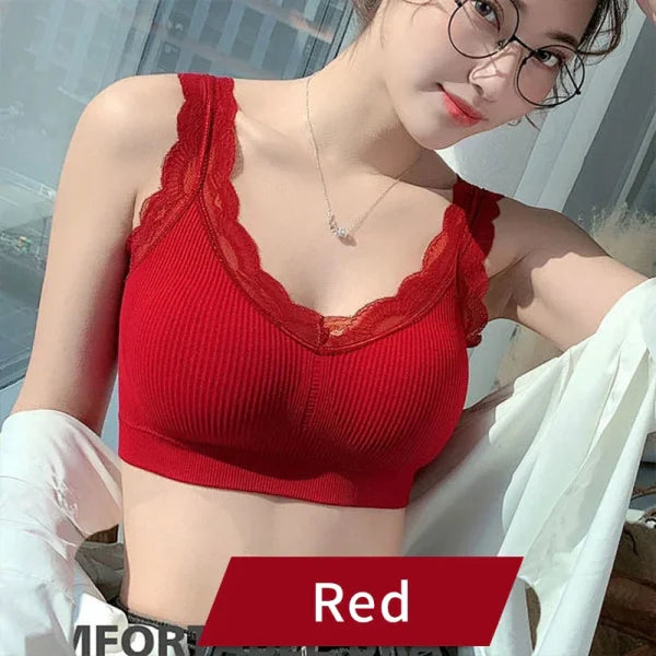Sexy Lace Bras for Women - Push Up Sports Vest Tank Top Without Cups - Red / M