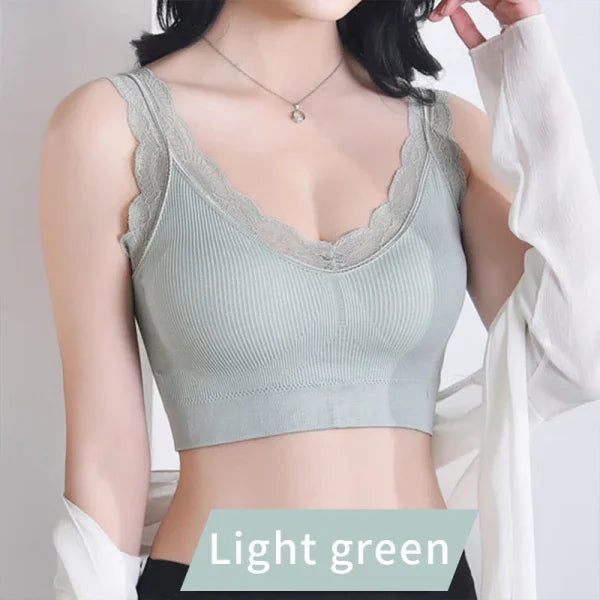 Sexy Lace Bras for Women - Push Up Sports Vest Tank Top Without Cups - Light green / XXL