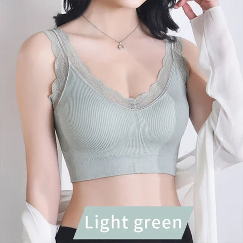 Sexy Lace Bras for Women - Push Up Sports Vest Tank Top Without Cups - Light green / XXL