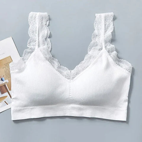 Sexy Lace Bras for Women - Push Up Sports Vest Tank Top Without Cups - WHITE / XL