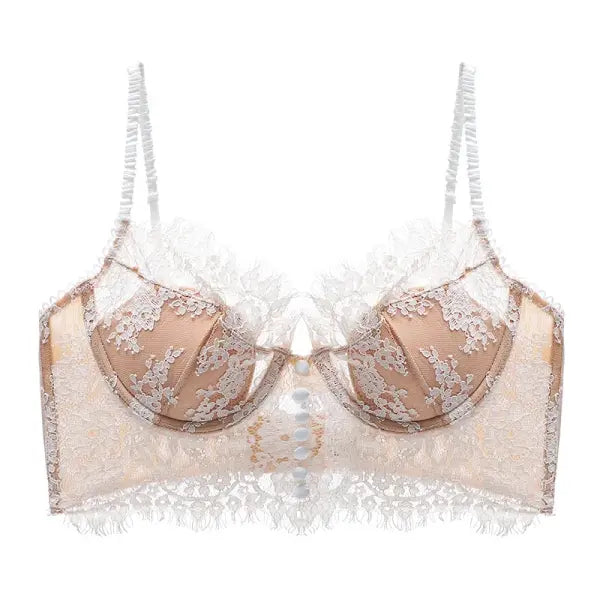 Sexy lace French new strappy bra backless underwear women’s retro thin vest bra - skin / One Size / M-75ABC