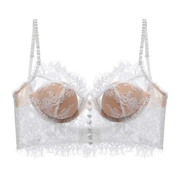 Sexy lace French new strappy bra backless underwear women’s retro thin vest bra - WHITE / One Size / M-75ABC