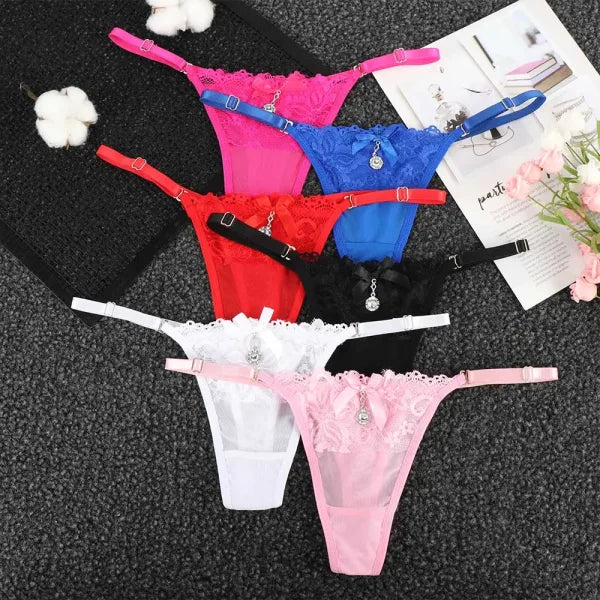 Sexy Lace Pearl Thong – Women’s Adjustable Embroidered Lingerie - Himpall