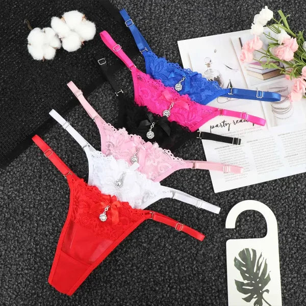 Sexy Lace Pearl Thong – Women’s Adjustable Embroidered Lingerie - Himpall