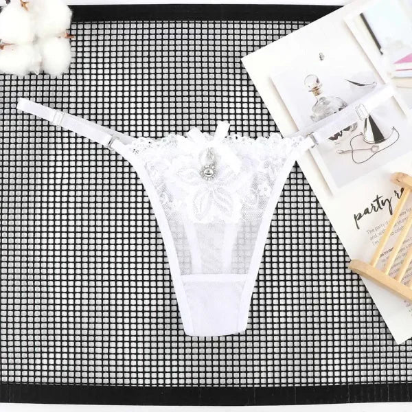 Sexy Lace Pearl Thong – Women’s Adjustable Embroidered Lingerie - Himpall