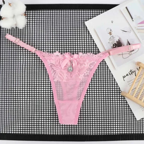 Sexy Lace Pearl Thong – Women’s Adjustable Embroidered Lingerie - Himpall