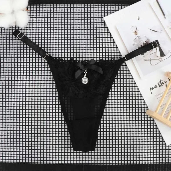 Sexy Lace Pearl Thong – Women’s Adjustable Embroidered Lingerie - Himpall