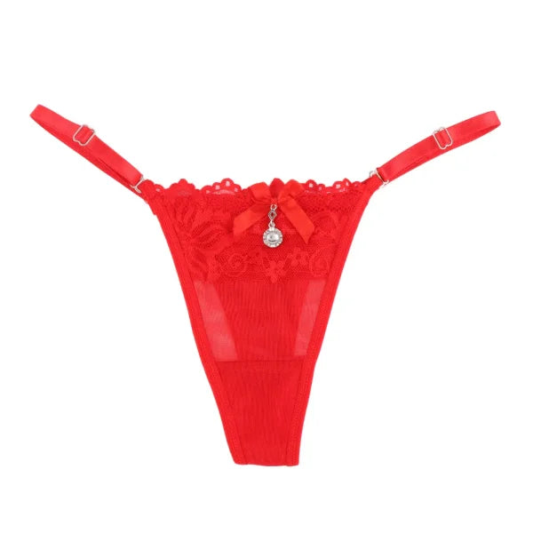 Sexy Lace Pearl Thong – Women’s Adjustable Embroidered Lingerie - Himpall