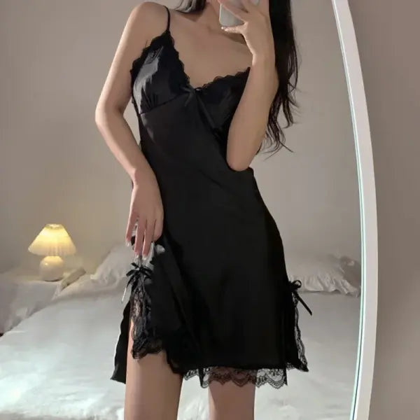 Sexy Lace V-neck Women Suspenders Nightdresses Sleepwear Female Sleeveless Nightwear Sleep Nightdress For Ladies - LSXH
