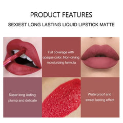 Sexy Long-Lasting Velvet Matte Lip Gloss – Liquid Lipstick for Women, Nonstick Cup, Waterproof Red Lip Makeup - Himpall