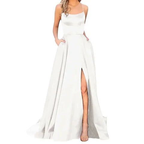 Sexy Nipped Waist Split Prom Dress with Elegant Evening Spaghetti Straps - Himpall