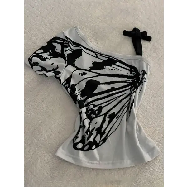 Sexy Off shoulder Summer T shirt Women Korean Harajuku Aesthetic Print Short sleeve Body Tops Female Tees Cotton Front