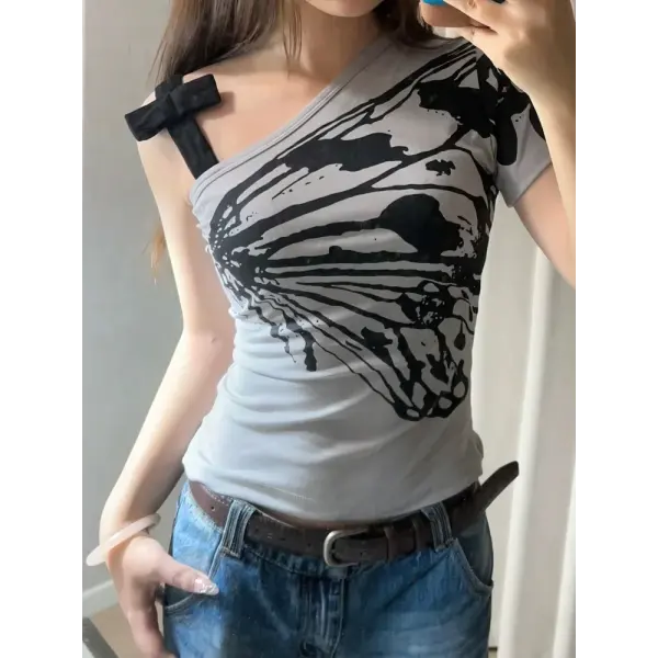 Sexy Off shoulder Summer T shirt Women Korean Harajuku Aesthetic Print Short sleeve Body Tops Female Tees Cotton Front