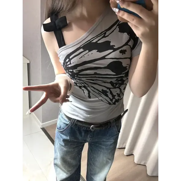 Sexy Off shoulder Summer T shirt Women Korean Harajuku Aesthetic Print Short sleeve Body Tops Female Tees Cotton Front