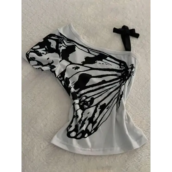 Sexy Off shoulder Summer T shirt Women Korean Harajuku Aesthetic Print Short sleeve Body Tops Female Tees Cotton Front