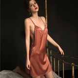 Sexy Pajamas Night Dress Women Sleepwear Deep V Suspender Nightdress Beauty Back Simulation Silk Nightgowns Thin Home