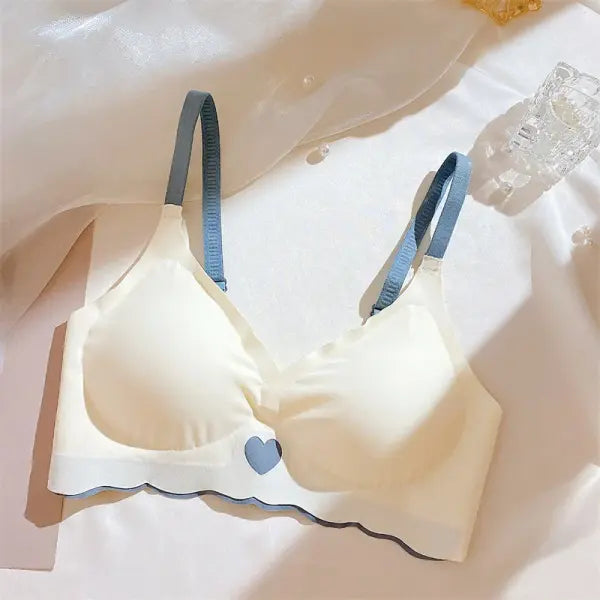 Sexy Push Up Bras For Women Love Heart Pattern Brassiere Deep V Neck Cute Underwear Female Seamless Wireless Soft