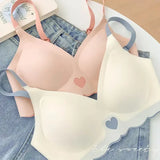 Sexy Push Up Bras For Women Love Heart Pattern Brassiere Deep V Neck Cute Underwear Female Seamless Wireless Soft
