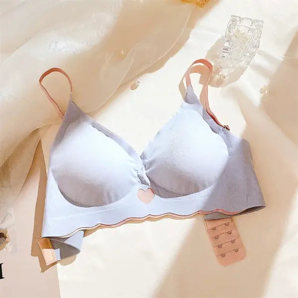 Sexy Push Up Bras For Women Love Heart Pattern Brassiere Deep V Neck Cute Underwear Female Seamless Wireless Soft