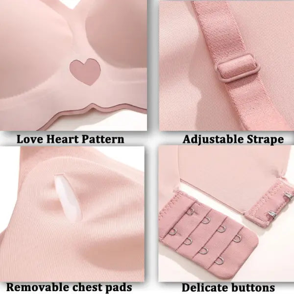 Sexy Push Up Bras For Women Love Heart Pattern Brassiere Deep V Neck Cute Underwear Female Seamless Wireless Soft