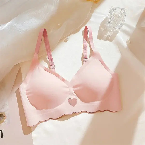 Women’s Love Heart Pattern Push-Up Bra – Cute Deep V-Neck Wireless Bralette Seamless Soft Comfort Lingerie Heart Print
