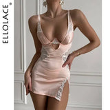 Sexy Satin Lace Patchwork Dress Silk Nightwear for Women