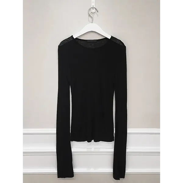 Sexy See-through Women T-Shirt Long Sleeve Korean Style Slim Basic Elasticity Tshirt Top Women’s Clothing Solid T