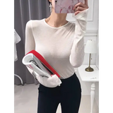 Sexy See-through Women T-Shirt Long Sleeve Korean Style Slim Basic Elasticity Tshirt Top Women’s Clothing Solid T