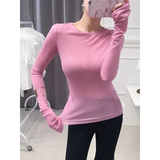 Sexy See-through Women T-Shirt Long Sleeve Korean Style Slim Basic Elasticity Tshirt Top Women’s Clothing Solid T