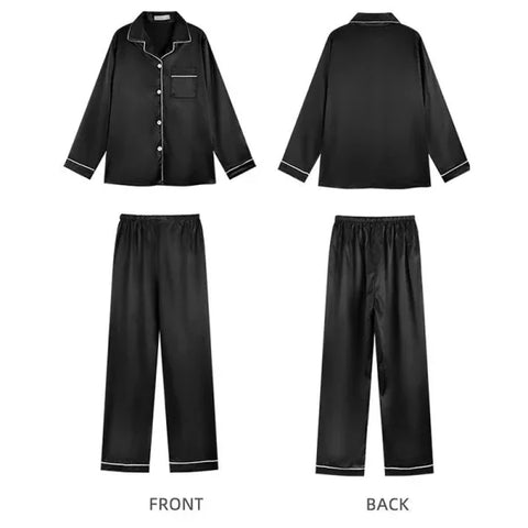 Sexy Silk Pajama Sets for Women - Ice Silk Long-Sleeve Cardigan Sleepwear