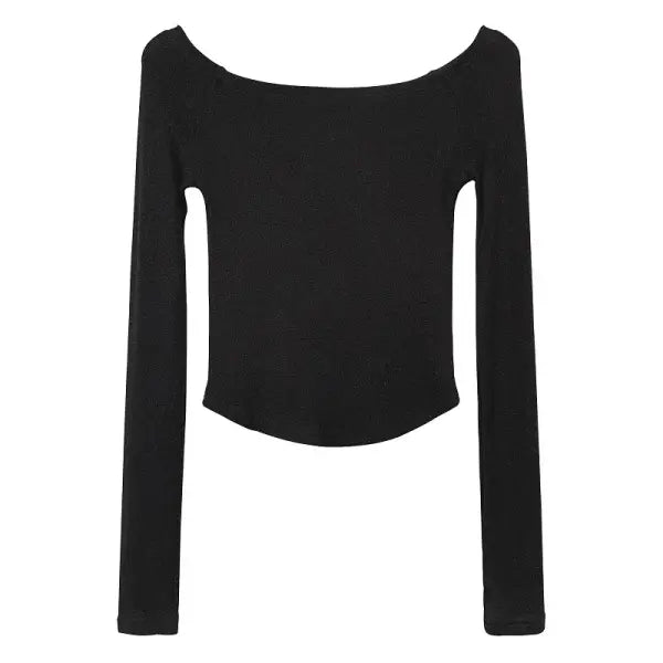 Sexy Slash Neck T Shirt Women Cotton Long Sleeves Cropped Tee Shirt Femme Slim T-shirt Female Black White Tops 2024