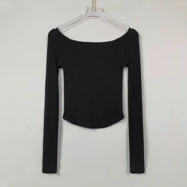 Sexy Slash Neck T Shirt Women Cotton Long Sleeves Cropped Tee Shirt Femme Slim T-shirt Female Black White Tops 2024