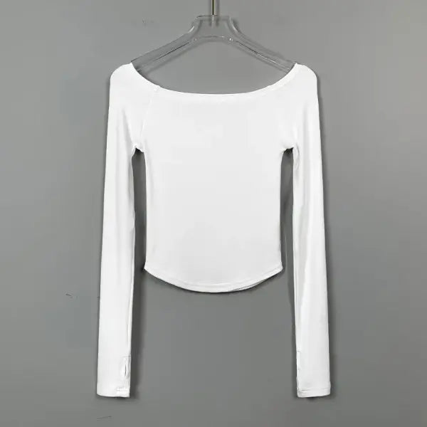 Sexy Slash Neck T Shirt Women Cotton Long Sleeves Cropped Tee Shirt Femme Slim T-shirt Female Black White Tops 2024