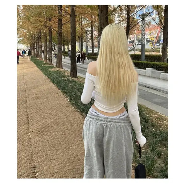 Sexy Slash Neck T Shirt Women Cotton Long Sleeves Cropped Tee Shirt Femme Slim T-shirt Female Black White Tops 2024