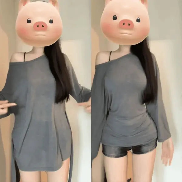 Sexy Thin See Through Long sleeve Oversize T shirt Women Bandage Off shoulder Top Female Basic Long Tees Korean Chic