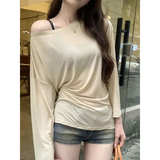 Sexy Thin See Through Long sleeve Oversize T shirt Women Bandage Off shoulder Top Female Basic Long Tees Korean Chic