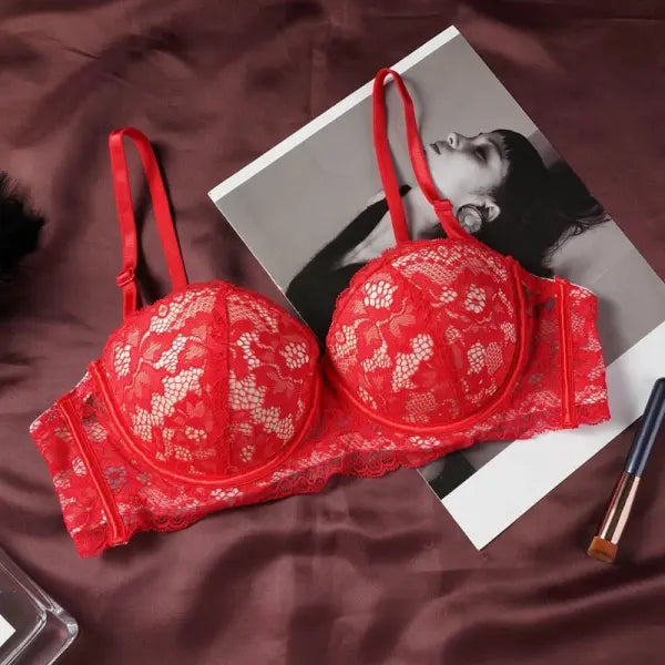 Sexy Ultra-thin Lace Bras Women’s Push Up Bra Hollow Out Transparent Gathered Underwear French Elegant Ladies Bow