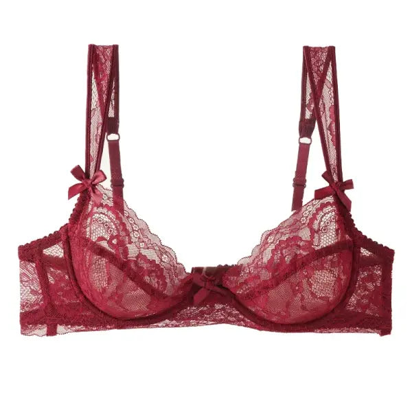 Sexy Ultra-thin Lace Bras Women’s Push Up Bra Hollow Out Transparent Gathered Underwear French Elegant Ladies Bow